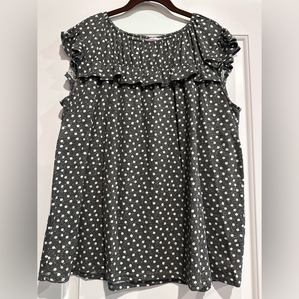 LuLaRoe Gray and White Polka Dot Top